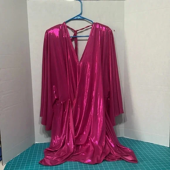 Women's Party Dress Backless Batwing Long Sleeve V-Neck Drape Knot Dress Size L - Picture 3 of 9